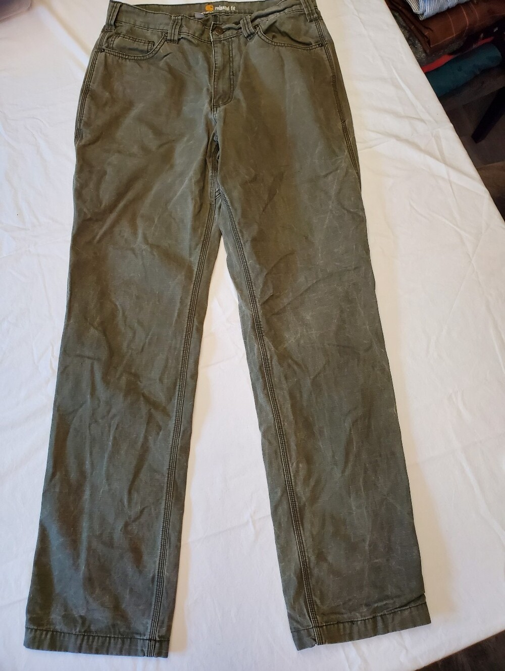 Carhartt Relaxed Fit Ripstop Work Pants Mens 34x36 Olive Green Faded Workwear